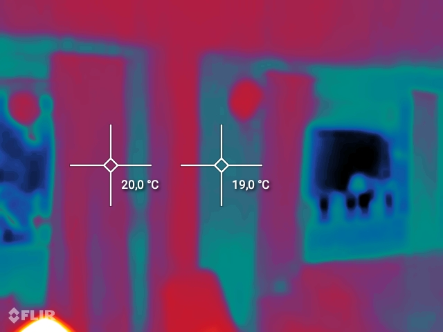 Imagen térmica de una pared de un edificio antiguo tras el revestimiento con PScoat